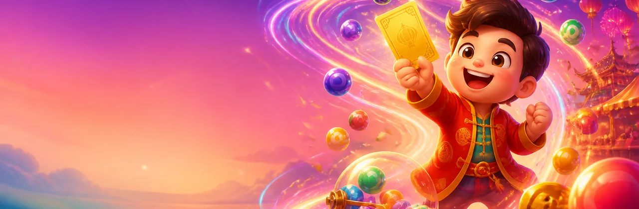 Banner xổ số với quả cầu số và ánh sáng may mắn